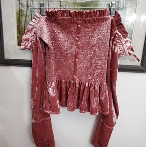 Rose Velvet Off The Shoulder Top